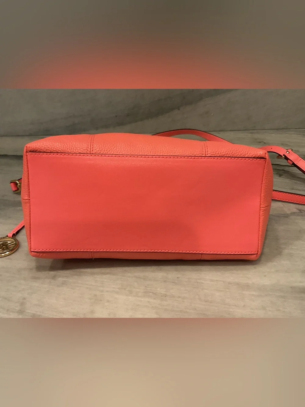 Michael Kors Coral Pebbled Leather Shoulder Bag with Gold Hardware